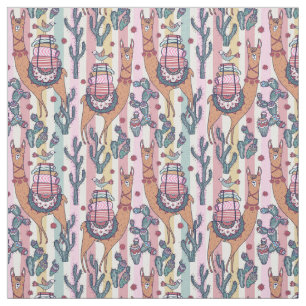 Llamas on Stripes Pattern Stof