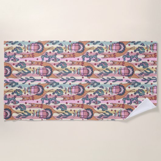 Llamas on Stripes Pattern Strandlaken (Voorkant)