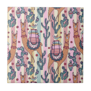 Llamas on Stripes Pattern Tegeltje
