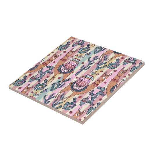 Llamas on Stripes Pattern Tegeltje (Zijkant)