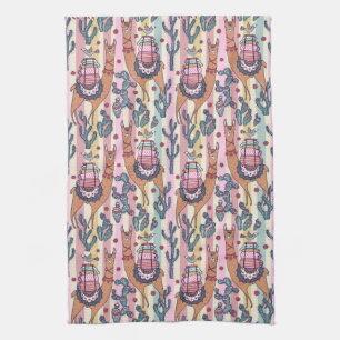 Llamas on Stripes Pattern Theedoek