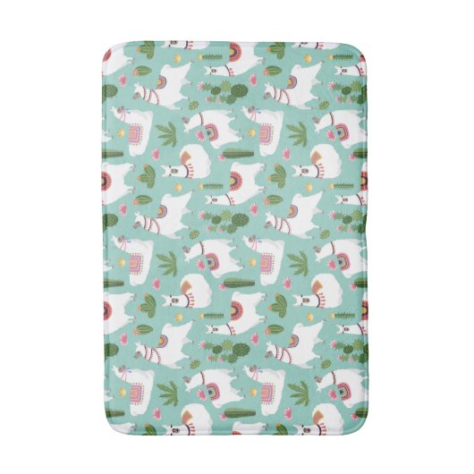 Llamas op Blauwgroen patroon bevestigen Badmat (Voorkant Verticaal)