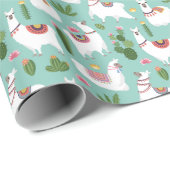 Llamas op Blauwgroen patroon bevestigen Cadeaupapier (Rol Hoek)