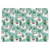 Llamas op Blauwgroen patroon bevestigen Groot Cadeauzakje (Voorkant)