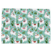 Llamas op Blauwgroen patroon bevestigen Groot Cadeauzakje (Achterkant)