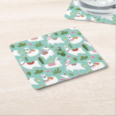 Llamas op Blauwgroen patroon bevestigen Kartonnen Onderzetters (Schuin)