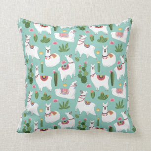 Llamas op Blauwgroen patroon bevestigen Kussen