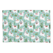 Llamas op Blauwgroen patroon bevestigen Kussensloop (Voorkant-Links)