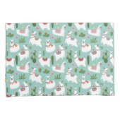 Llamas op Blauwgroen patroon bevestigen Kussensloop (Voorkant-Rechts)