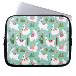 Llamas op Blauwgroen patroon bevestigen Laptop Sleeve