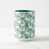 Llamas op Blauwgroen patroon bevestigen Mok (Midden)