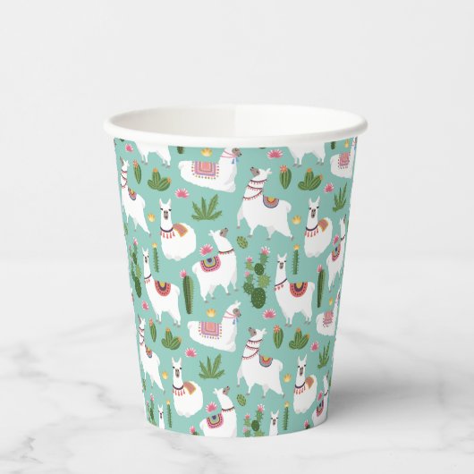 Llamas op Blauwgroen patroon bevestigen Papieren Bekers (Links)