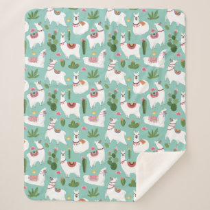 Llamas op Blauwgroen patroon bevestigen Sherpa Deken