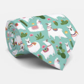 Llamas op Blauwgroen patroon bevestigen Stropdas (Opgerold)