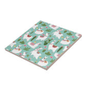 Llamas op Blauwgroen patroon bevestigen Tegeltje (Zijkant)