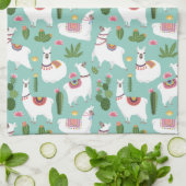 Llamas op Blauwgroen patroon bevestigen Theedoek (Gevouwen)