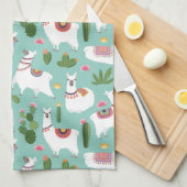 Llamas op Blauwgroen patroon bevestigen Theedoek (Quarter Fold)