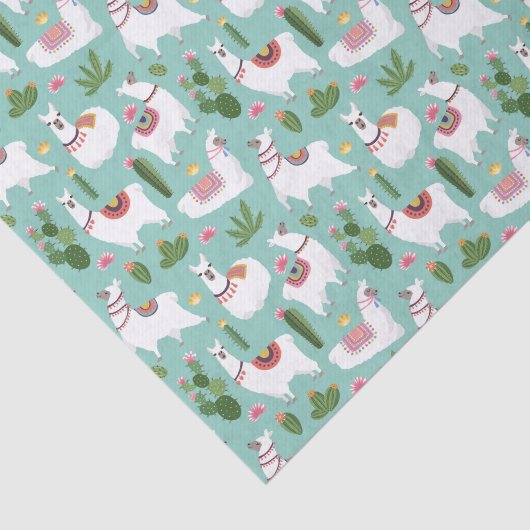 Llamas op Blauwgroen patroon bevestigen Tissuepapier (Detail)