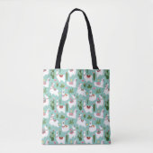 Llamas op Blauwgroen patroon bevestigen Tote Bag (Voorkant)