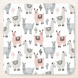 Llamas Pattern glimlachen Kartonnen Onderzetters
