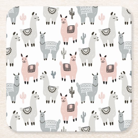 Llamas Pattern glimlachen Kartonnen Onderzetters (Voorkant)