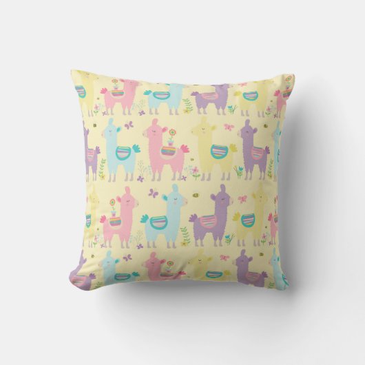 Llamas Pink, Geel Paars Nursery Toddler Room Kussen (Voorkant)