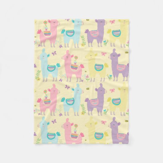Llamas Pink, Yellow Paars Cute Schattig Fleece Deken (Voorkant)