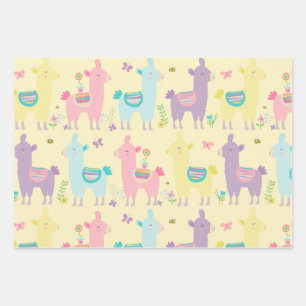 Llamas Pink, Yellow Paars Cute Schattig Inpakpapier Vel
