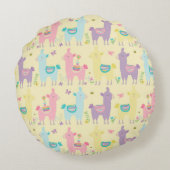 Llamas Pink Yellow Paars Cute Schattig Nursery Rond Kussen (Achterkant)