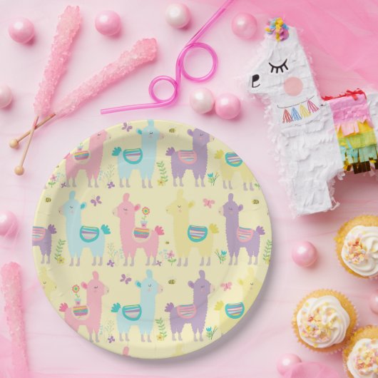 Llamas Pink, Yellow Paars Cute Schattig Papieren Bordje (Feest)