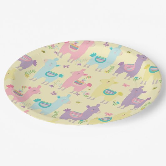 Llamas Pink, Yellow Paars Cute Schattig Papieren Bordje (Gekanteld)