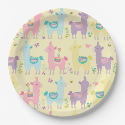Llamas Pink, Yellow Paars Cute Schattig Papieren Bordje (Voorkant)