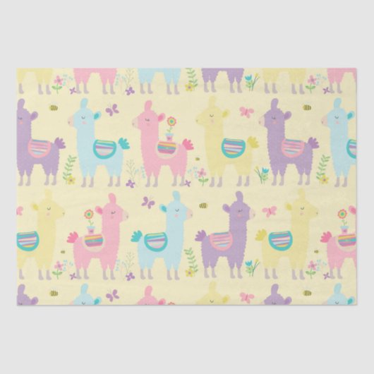 Llamas Pink, Yellow Paars Cute Schattig Tissuepapier (Voorkant)