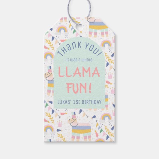 Llamas & Rainbows Fiesta Birthday Party Hartelijk  Cadeaulabel (Voorkant)