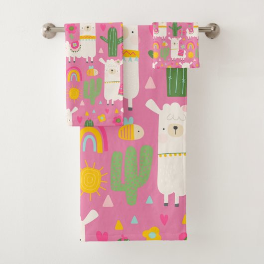 Llamas Rainbows Green Cactus Light Girly Pink Cute Bad Handdoek (Insitu)