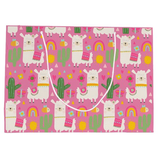 Llamas Rainbows Green Cactus Light Girly Pink Cute Groot Cadeauzakje (Achterkant)