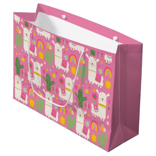 Llamas Rainbows Green Cactus Light Girly Pink Cute Groot Cadeauzakje (Voorkant Gekanteld)