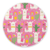 Llamas Rainbows Green Cactus Light Girly Pink Cute Keramische Knop (Voorkant)