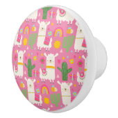 Llamas Rainbows Green Cactus Light Girly Pink Cute Keramische Knop (Rechts)