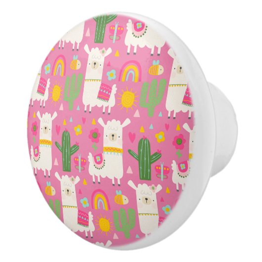 Llamas Rainbows Green Cactus Light Girly Pink Cute Keramische Knop (Rechts)