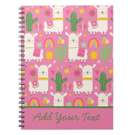 Llamas Rainbows Green Cactus Light Girly Pink Cute Notitieboek (Voorkant)