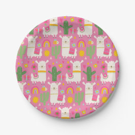 Llamas Rainbows Green Cactus Light Girly Pink Cute Papieren Bordje