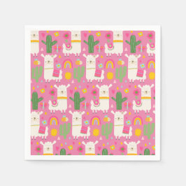 Llamas Rainbows Green Cactus Light Girly Pink Cute Servet