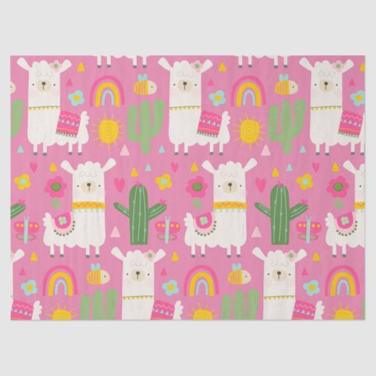 Llamas Rainbows Green Cactus Light Girly Pink Cute Tissuepapier (Voorkant)