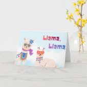 Llama's vieren geboortemoeders kaart (Gele Bloem)