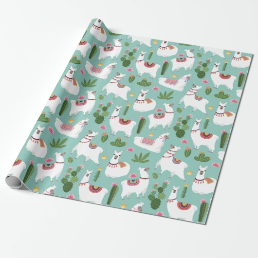 Llamas Wrapping Paper Cadeaupapier (Uitgerold)