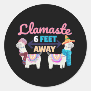 Llamaste 6 Feet Away - Cute Llama Yoga Art Ronde Sticker