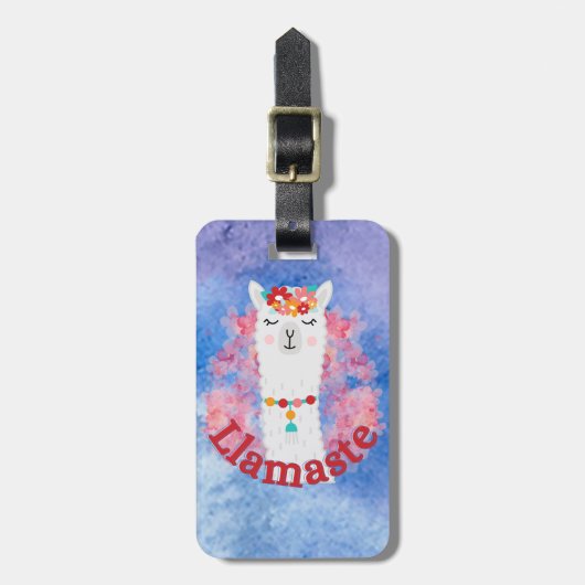 Llamaste Cheerful Flower Llama Bagagelabel (Voorkant verticaal)