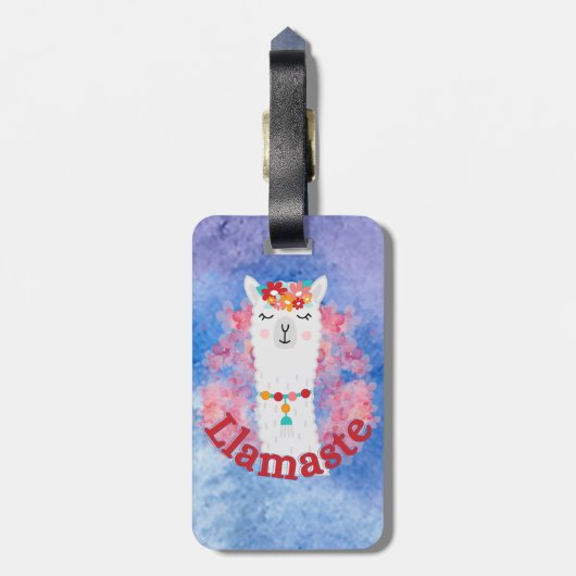Llamaste Cheerful Flower Llama Bagagelabel (Achterkant verticaal)