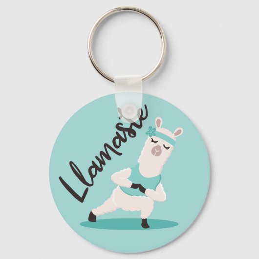 Llamaste Cute Blauwgroen Llama Yoga Monogram Sleutelhanger (Voorkant)